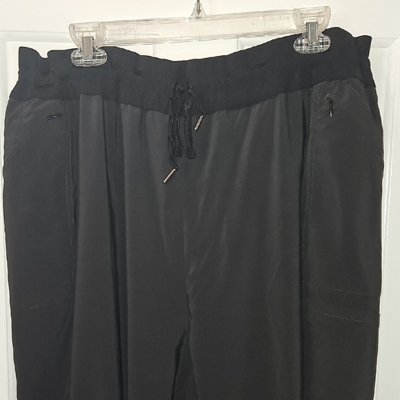 Black Elastic Waist Track Pants with Tapered Legs - Picture 1 of 5